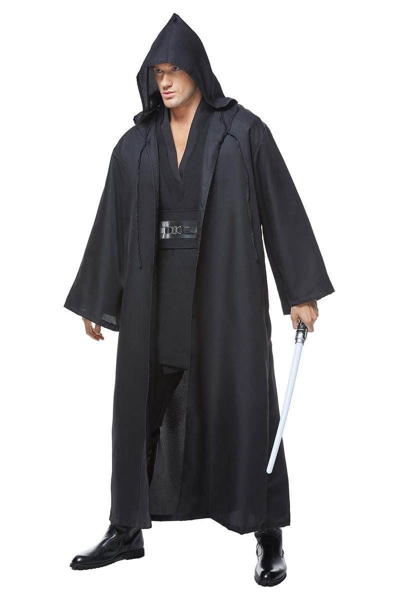 Cosplaysky Men's Tunic Cosplay Costume Adults Outfits Halloween Robe Hooded Uniform Full Set (Black, Small) - Image 3